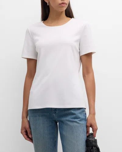 Lafayette 148 Cotton Rib Crewneck T-shirt In White