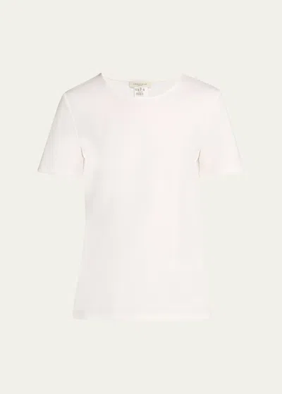 Lafayette 148 Ribbed Crewneck Cotton T-shirt In White
