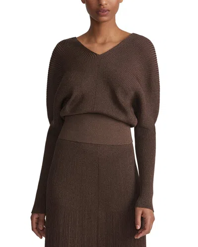 Lafayette 148 New York Ribbed Drop Shoulder Blouson Silk-blend Sweater In Brown