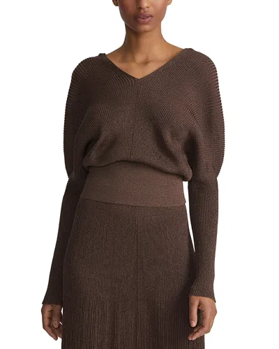 Lafayette 148 Ribbed Drop Shoulder Top In Wood Metallic