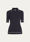 LAFAYETTE 148 RIBBED ELBOW-SLEEVE POLO T-SHIRT
