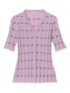 Lafayette 148 Cashmere Striped Fitted Short Sleeve Cardigan In Pink