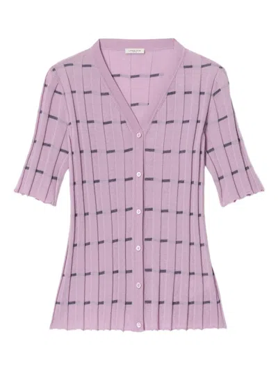 LAFAYETTE 148 RIBBED-KNIT STRIPE CARDIGAN