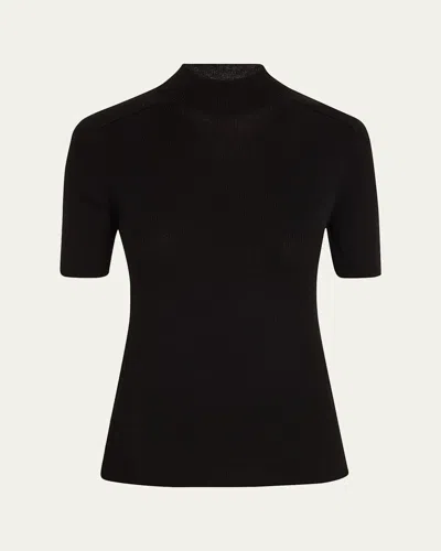 Lafayette 148 Ribbed Mock-neck Sweater In Black