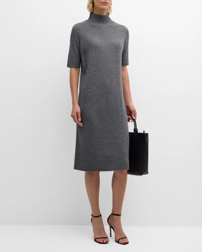 Lafayette 148 Ribbed Mock-neck Sweater Dress In Steel Melange