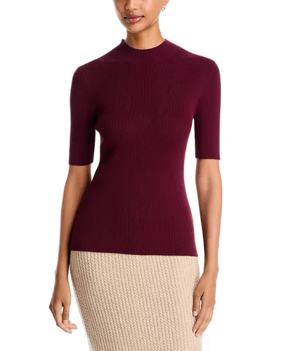 Lafayette 148 Ribbed Mock Neck Sweater In Red