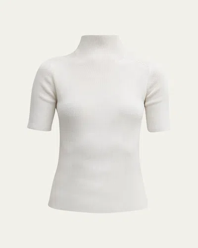 Lafayette 148 Ribbed Mock-neck Sweater In White
