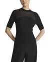 Lafayette 148 New York Ribbed Sheer Yoke Sweater In Black