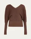 Lafayette 148 Ribbed Blouson Sweater In Wood Metallic In Wood Metallic