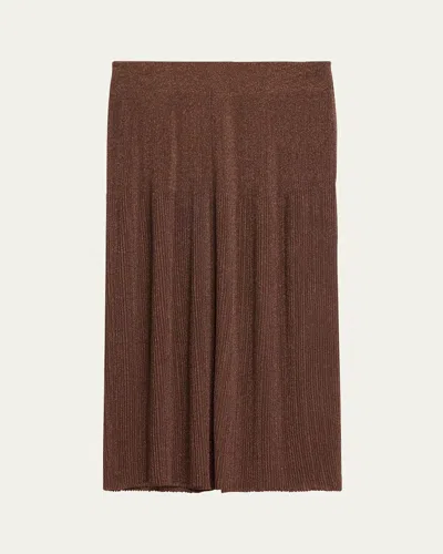 Lafayette 148 Ribbed Shimmer Knit Midi Skirt In Wood Metallic