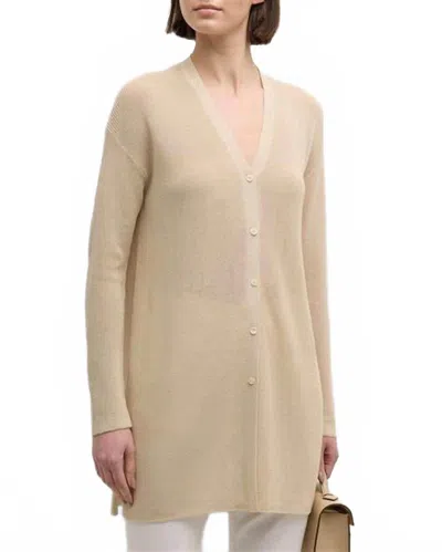 Lafayette 148 Ribbed Side-slit Cotton Cardigan In Pebble