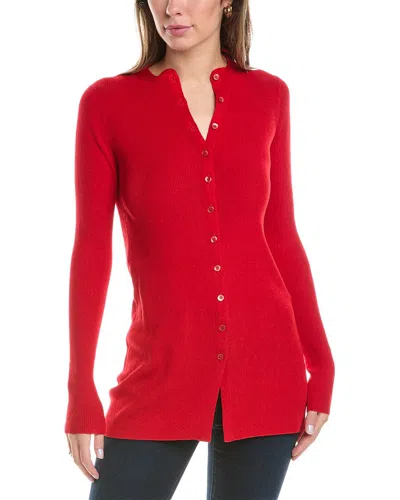 Lafayette 148 Ribbed Silk-blend Cardigan In Red
