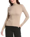 Lafayette 148 Ribbed Split Mock Neck Silk-blend Sweater In Gold