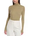 Lafayette 148 Ribbed Split Mock Neck Silk-blend Sweater In Green