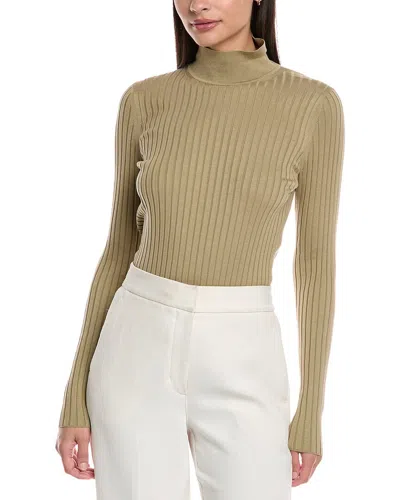 Lafayette 148 Ribbed Split Mock Neck Silk-blend Sweater In Green