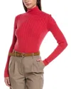 Lafayette 148 Ribbed Split Mock Neck Silk-blend Sweater In Red