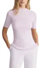 Lafayette 148 Mock Neck Short Sleeve Rib Sweater In Pink