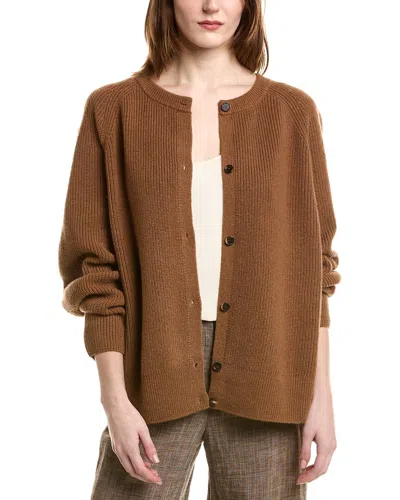 Lafayette 148 Ribbed Wool & Cashmere-blend Cardigan In Brown