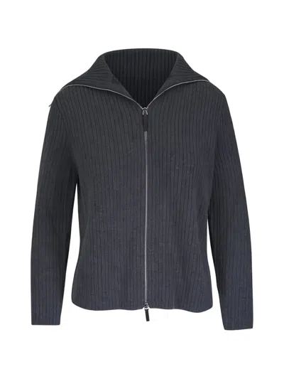 Lafayette 148 Ribbed Zip Cardigan In Blue