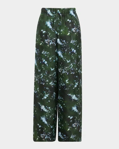 LAFAYETTE 148 RIVERSIDE ABSTRACT-PRINT SILK PANTS