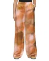 Lafayette 148 Pastel Print Silk Satin Riverside Pant In Red Ochre