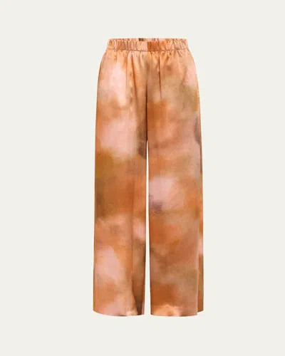 Lafayette 148 Riverside Silk Straight-leg Pull-on Pants In Brown