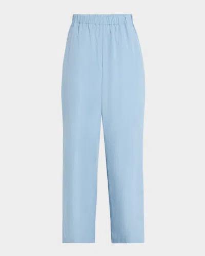 Lafayette 148 Riverside Wide-leg Organic Cotton Poplin Pants In Paper Blue