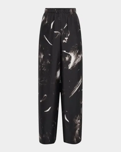 Lafayette 148 Riverside Wide-leg Silk Pants In Black Multi
