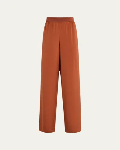 Lafayette 148 Riverside Wide-leg Stretch Silk Pants In Brown