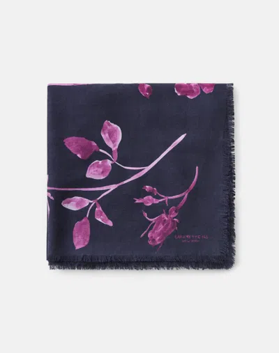 Lafayette 148 Rose Print Cashmere Silk Square Scarf In Ink Multi