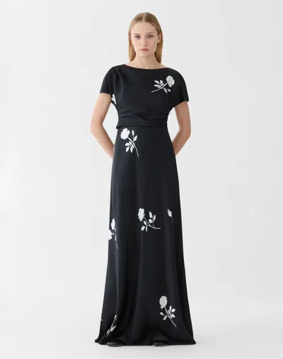 Lafayette 148 Floral Floor Length Gown In Black