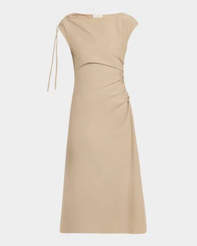 Lafayette 148 Ruched Organic Cotton Poplin Midi Dress
