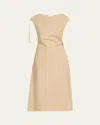 Lafayette 148 Ruched Organic Cotton Poplin Midi Dress In Neutral