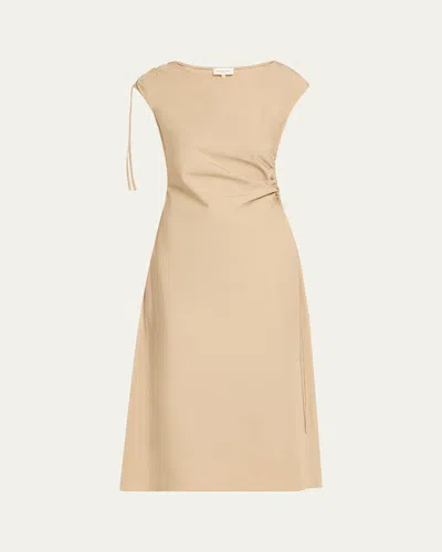 Lafayette 148 Ruched Organic Cotton Poplin Midi Dress In Neutral
