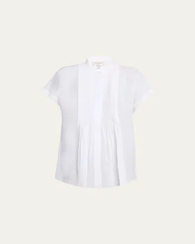 Lafayette 148 Ruched Pintuck Linen Blouse In White