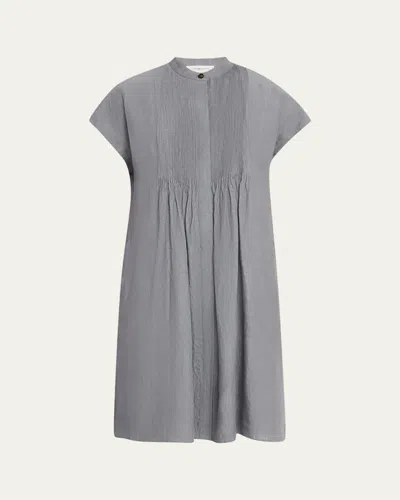 Lafayette 148 Ruched Pintuck Linen Dress In Blue