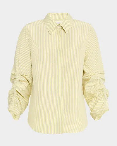 Lafayette 148 Ruched-sleeve Button-down Shirt In Chartreuse