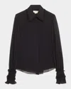 Lafayette 148 Ruffle-trim Silk Blouse In Black