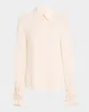 Lafayette 148 Silk Georgette Balloon Sleeve Blouse In Pearl