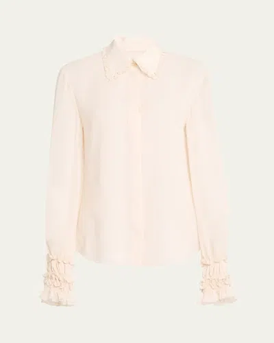 LAFAYETTE 148 RUFFLE-TRIM SILK BLOUSE