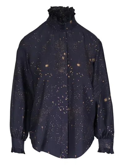 Lafayette 148 Ruffled Star Print Blouse In Black
