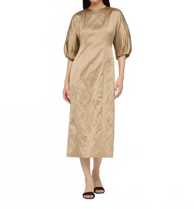 LAFAYETTE 148 SATIN BALLOON SLEEVE MIDI DRESS IN CLAY