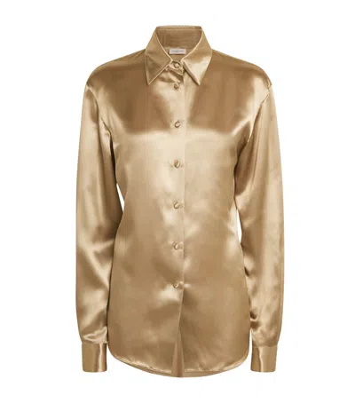 Lafayette 148 Satin Cinched-waist Shirt In Gold