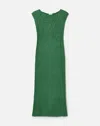 Lafayette 148 Satin Plisse Smocked Cap Sleeve Maxi Dress In Green