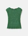 Lafayette 148 Satin Plisse Smocked Sleeveless Blouse In Green
