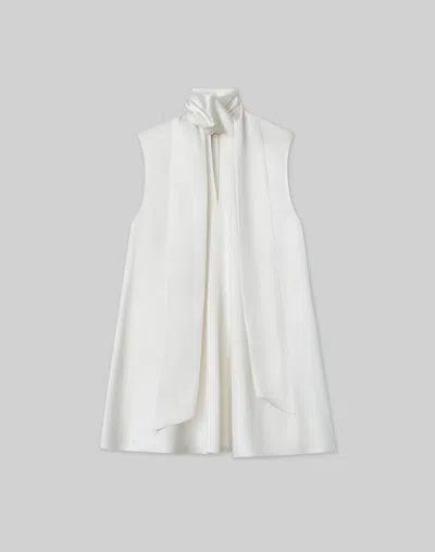 Lafayette 148 Satin Scarf Collar Sleeveless Blouse In White