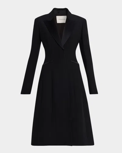 Lafayette 148 Satin-trim Crepe Tuxedo Midi Dress In Black