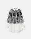 Lafayette 148 Scarf Print Cotton Poplin Oversized Shirt In Black