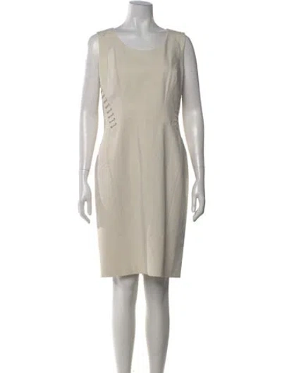 Pre-owned Lafayette 148 Scoop Neck Knee-length Dress In White