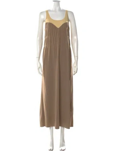 Pre-owned Lafayette 148 Scoop Neck Long Dress In Neutral